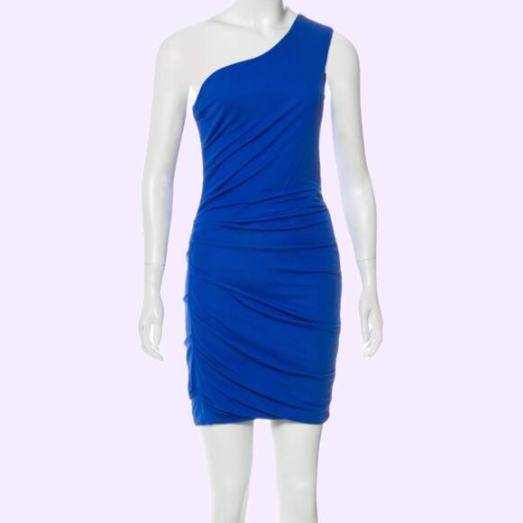 CUT25 BY YIGAL AZROUËL Cobalt Blue One Shoulder Bodycon Mini Dress - Picture 1 of 3